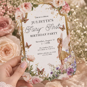 Invitation Fée Fille Premier Anniversaire Jardin Magique