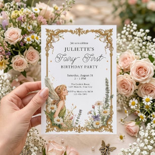 Invitation Fée Fille Premier Anniversaire Jardin Magique