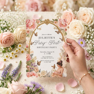 Invitation Fée Fille Premier Anniversaire Jardin Magique