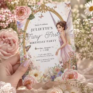 Invitation Fée Fille Premier Anniversaire Jardin Magique