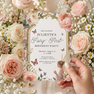 Invitation Fée Fille Premier Anniversaire Jardin Magique