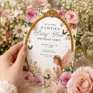Invitation Fée Fille Premier Anniversaire Jardin Magique