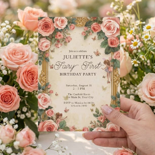 Invitation Fée Fille Premier Anniversaire Jardin Magique