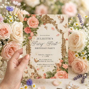Invitation Fée Fille Premier Anniversaire Jardin Magique