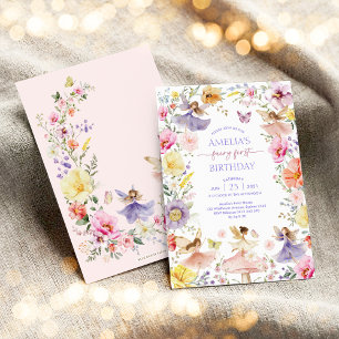 Invitation Fée Fleur sauvage colorée Premier anniversaire fêt