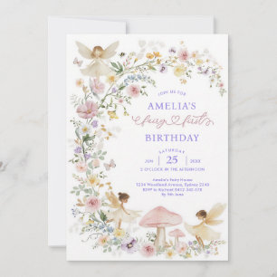 Invitation Fée Fleur Sauvage Pastel Anniversaire Un An
