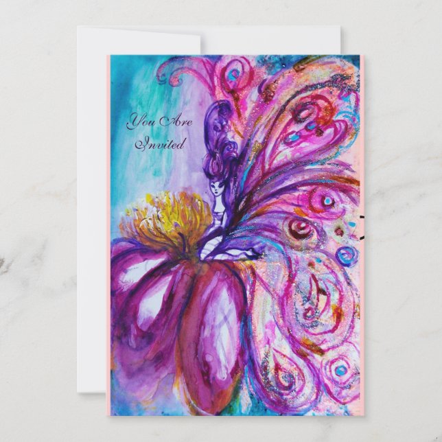 INVITATION FÉE FLEUR WHIMSICALE MIGNONNE EN ROSE, PAILLETTES  (Devant)