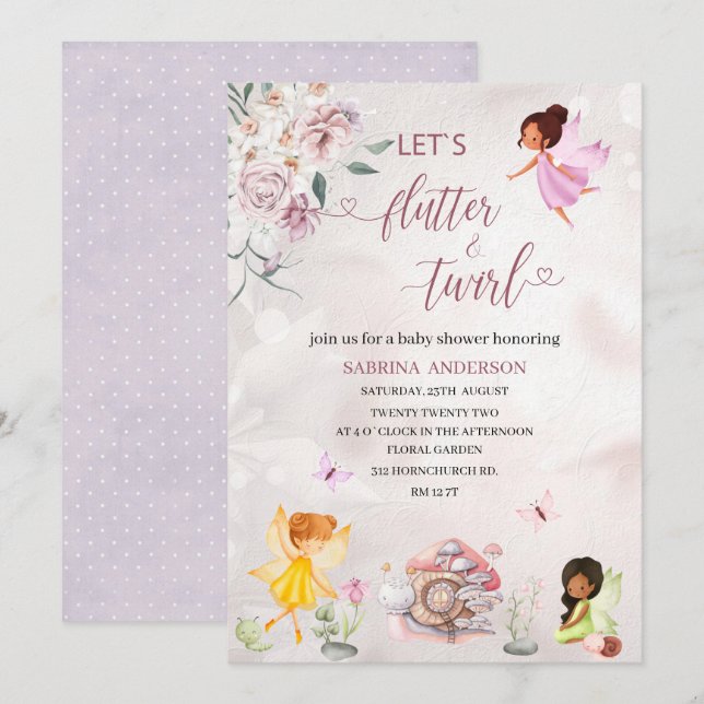 Invitation Fée florale magique Princesse Baby shower (Devant / Derrière)
