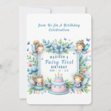 Fée florale pastel bleu pour premier anniversaire 