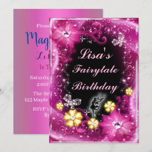 Invitation Fée Magique Et Papillons Rose Floral Anniversaire