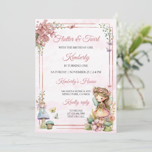 Invitation Fée magique Jardin Floral Pixie Girls Anniversaire (Debout devant)