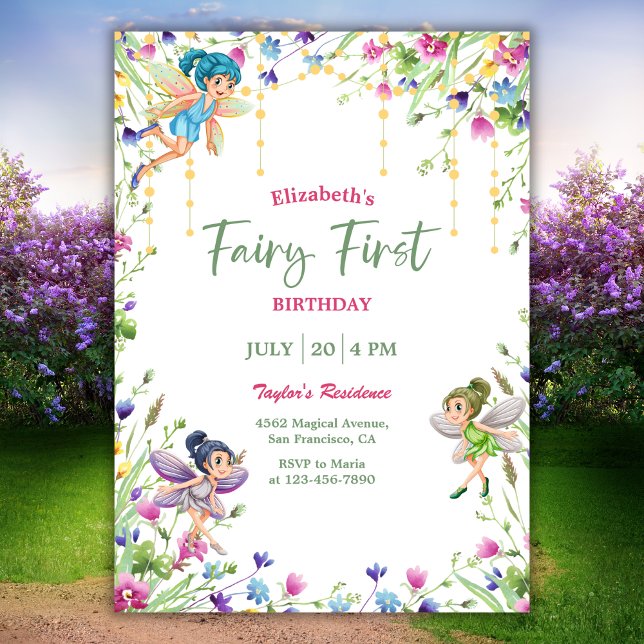 Invitation Fée magique Première Fille 1er fête d'anniversaire (Créateur téléchargé)