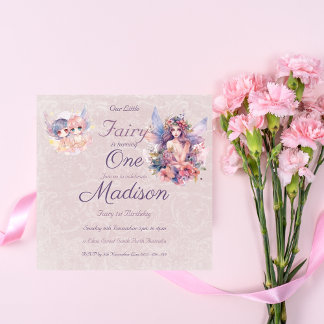 Invitation Fée Magique Rose pastel Un Anniversaire