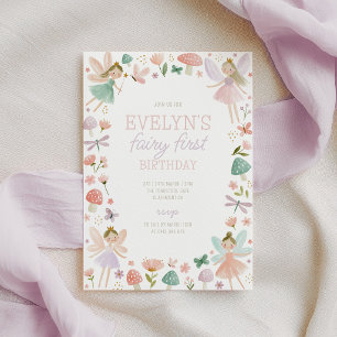 Invitation Fée Premier Anniversaire 1ère Vert Filles