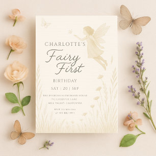 Invitation Fée Premier Anniversaire Aquarelle Florale