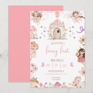 Invitation Fée Premier Anniversaire Forêt Aquarelle Champigno