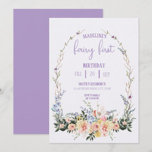 Invitation Fée Premier Anniversaire Forêt Aquarelle Champigno