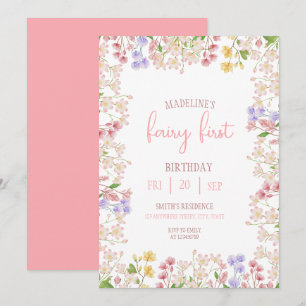 Invitation Fée Premier Anniversaire Forêt Aquarelle Champigno