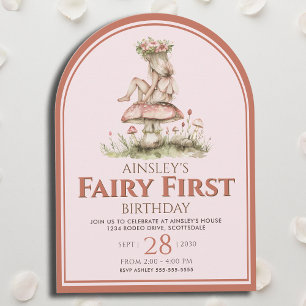 Invitation Fée rose et rouge Premier Arc 1er Anniversaire