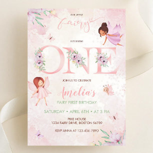 Invitation Fée Rose Rouge pour Premier Anniversaire Fille