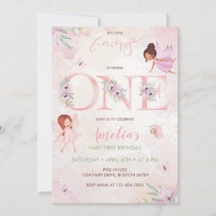 Invitation Fée Rose Rouge pour Premier Anniversaire Fille