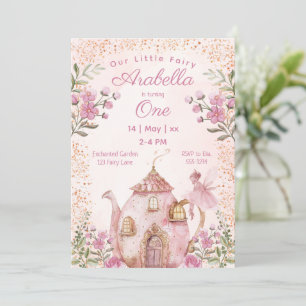 Invitation Fée Tea Party Blush rose Fleurs Fille Anniversaire