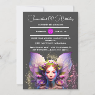 Invitation Fée violette pixie princesse enchantée conte de fé