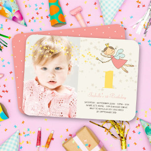 Invitation Fée Whimsical Princesse Fille 1er anniversaire Pho