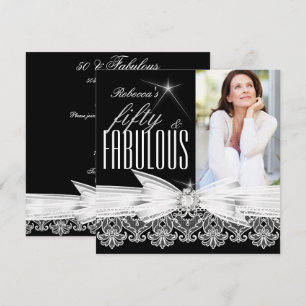 Invitation Féerique 50 Photo Noir Blanc Dentelle 50e Annivers