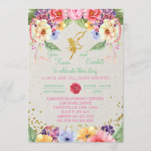 Invitation féerique d'or de baby shower de jardin