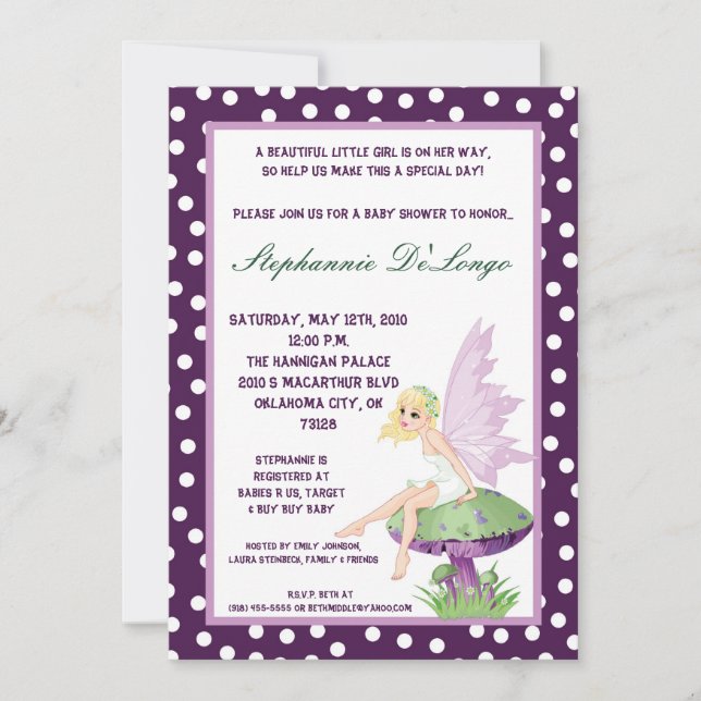 invitation féerique pourpre du baby shower 5x7 (Devant)