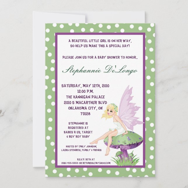 invitation féerique pourpre du baby shower 5x7 (Devant)