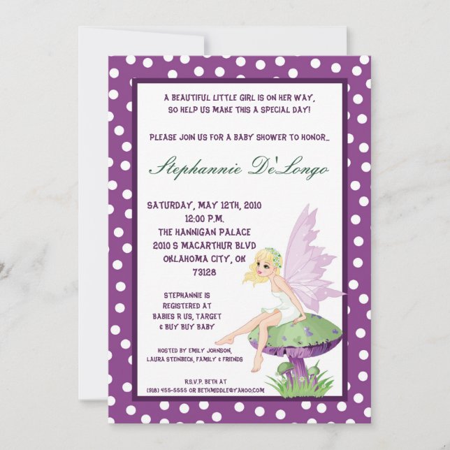 invitation féerique pourpre du baby shower 5x7 (Devant)
