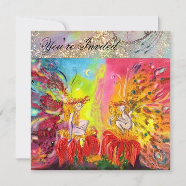 Invitation FÉES DE L'AUBE ,Paillettes dorées magiques (Devant)