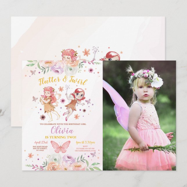 Invitation Fées Fées Fée Fête d'Anniversaire (Devant / Derrière)