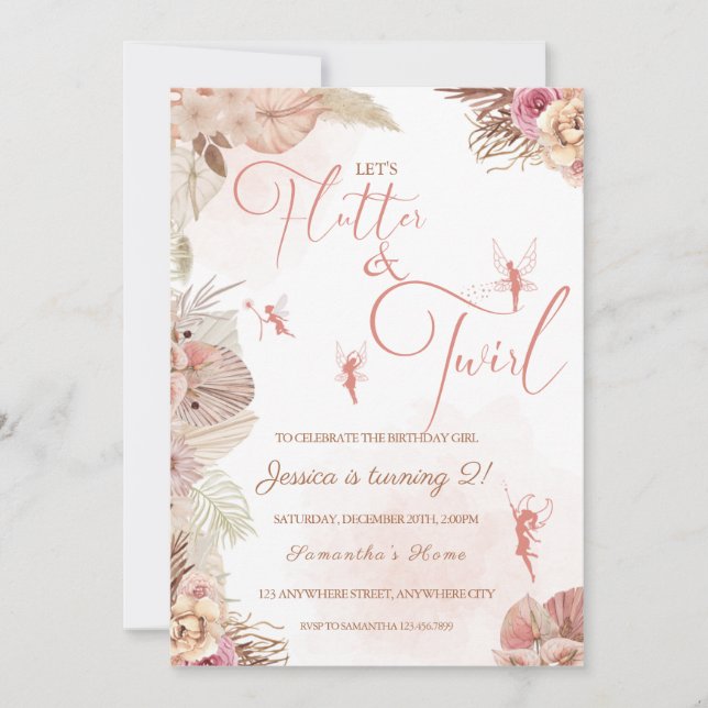 Invitation Fées florales Boho fête d'anniversaire (Devant)