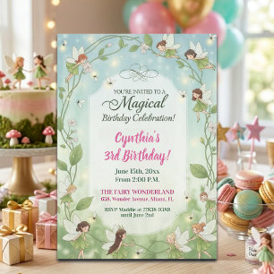 Invitation Fées Vertes Forêt Lucioles Fête d'anniversaire 3 a