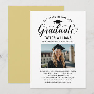 Invitation Félicitations à nos diplômés en noir Script photo