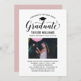 Invitation Félicitations à nos diplômés en noir Script photo