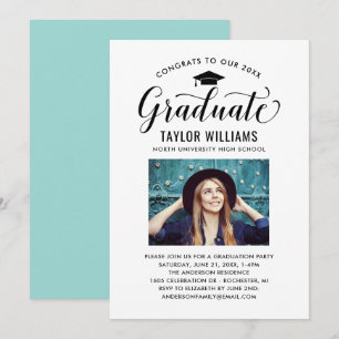 Invitation Félicitations à nos diplômés en noir Script photo