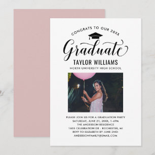 Invitation Félicitations à nos diplômés en noir Script photo