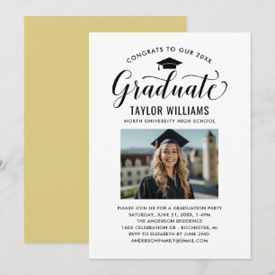 Invitation Félicitations à nos diplômés en noir Script photo