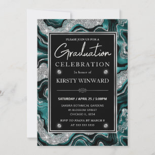 Invitation Félicitations de fin d'études Élégant Turquoise & 