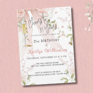 Invitation Félicitations élégantes pour 21 ans Ruban rose flo