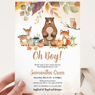 Invitation Félicitations Garçon Bébé Woodland Automne