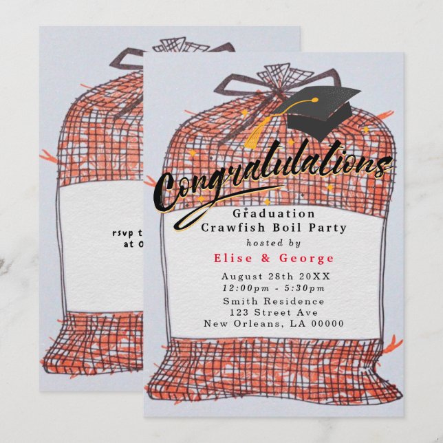Invitation Félicitations Graduation Crawfish Boil Party (Devant / Derrière)