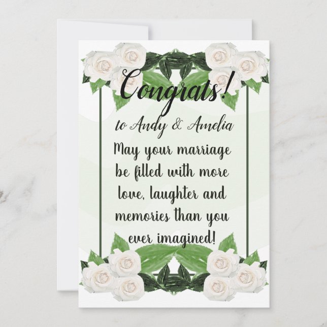 Invitation Félicitations Green White Roses Card (Devant)