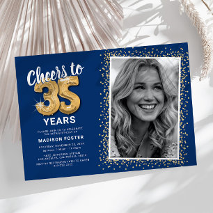 Invitation Félicitations pour 35 ans d'invitation photo Navy