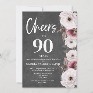 Invitation Félicitations pour les 90 ans sur un tableau noir 
