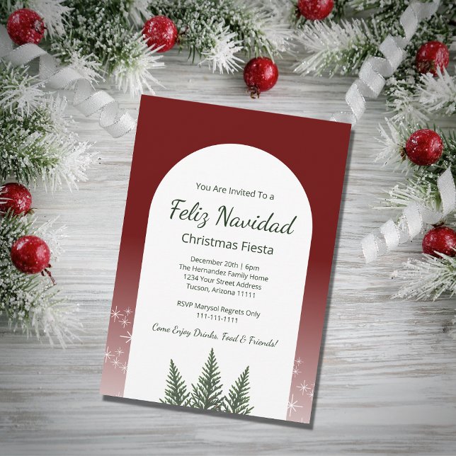 Invitation Feliz Navidad Fiesta Arbres de Noël Festif Rouge (Créateur téléchargé)